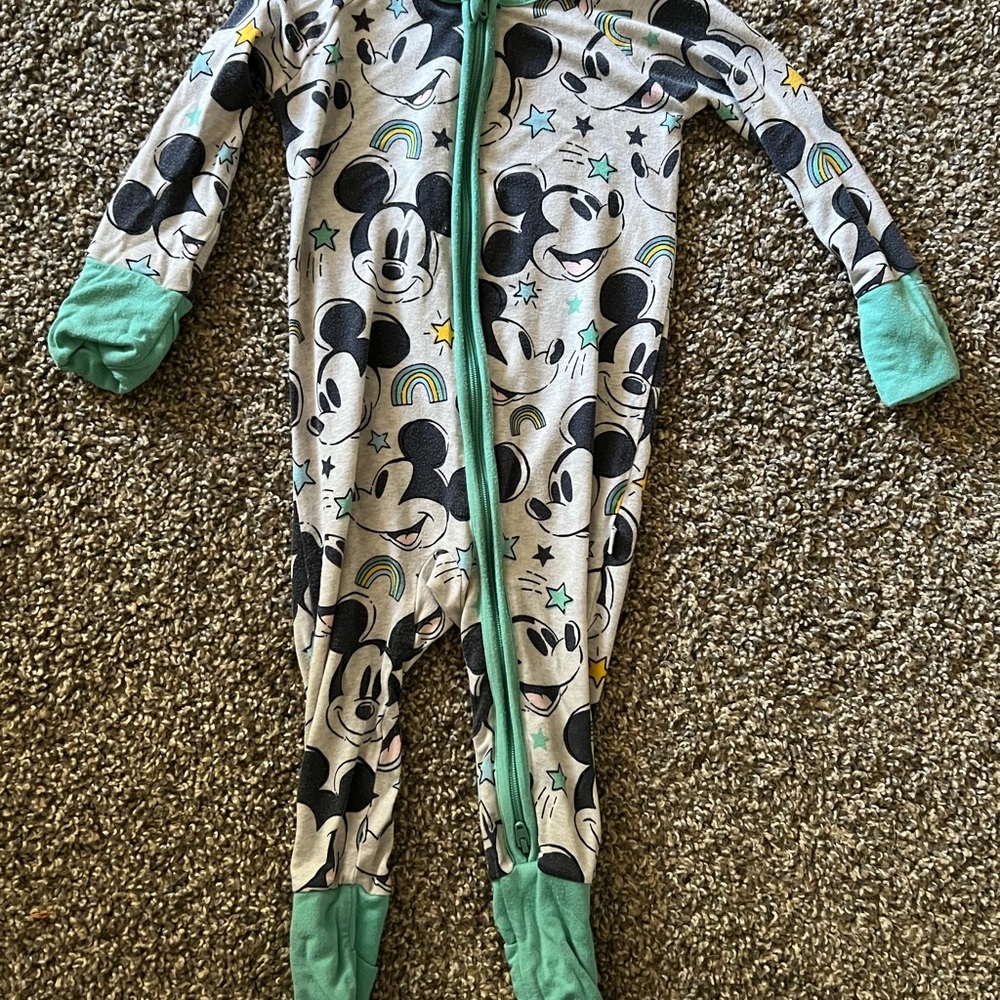 Little Sleepies Mickey Mouse Footie - Gray and Teal